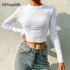 Белая футболка HEYounGIRL с длинным рукавом, с поддержкой груди, базовая женская футболка с длинным рукавом, Повседневная Элегантная модная футболка, Женская Осенняя