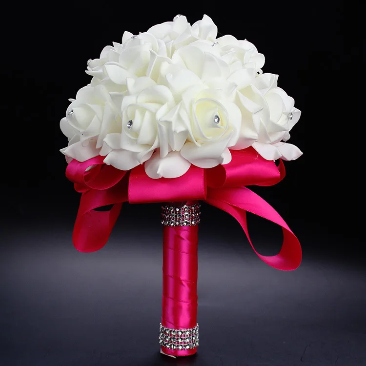 Hot Wedding Flowers Bridal Bouquets Ribbon Artificial Wedding Bouquet Romantic