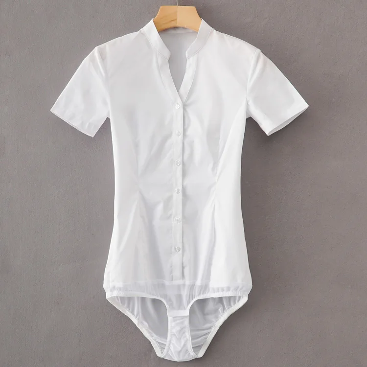 #2108 White Black Body Shirt For Women Stand Collor Formal Shirts Women Sexy Plus Size 4XL Bodies Woman One Piece Thin Tops