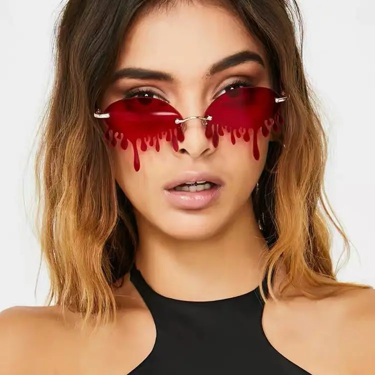 

Fashion Rimless Sunglasses Women New Vintage Unique Tears Shape Steampunk Sunglasses Female Gafas Shades UV400 Oculos Feminino