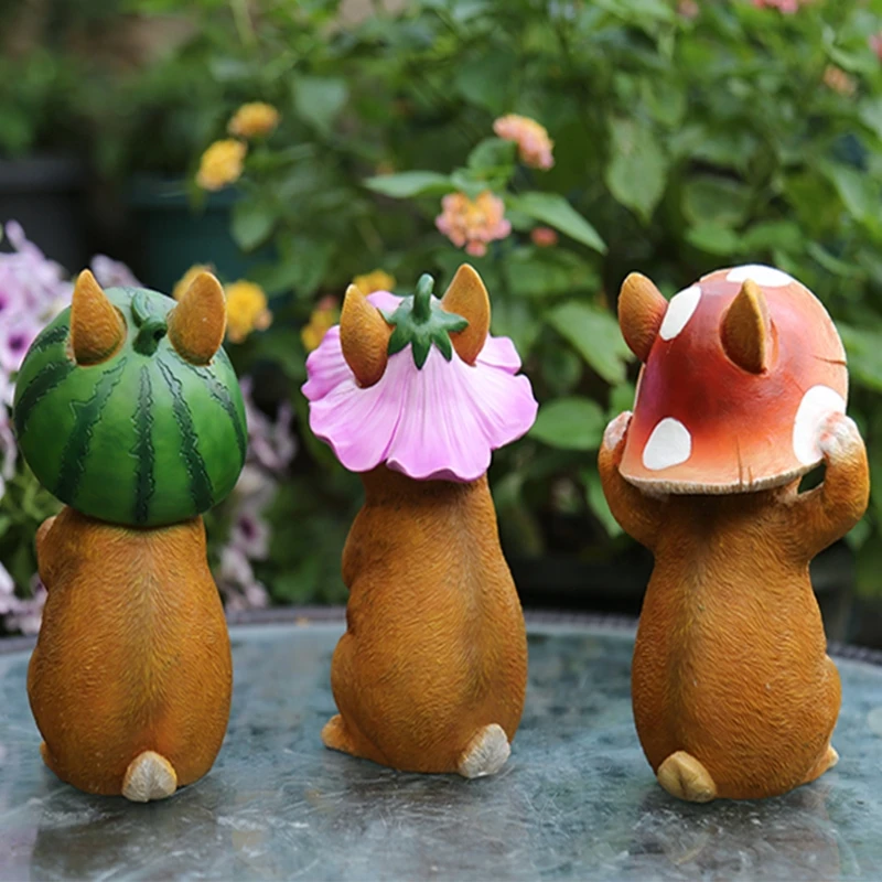 

Cute Easter Rabbit Bunny Ornaments Garden Animal Statues Micro Landscape Figurine Resin Craft