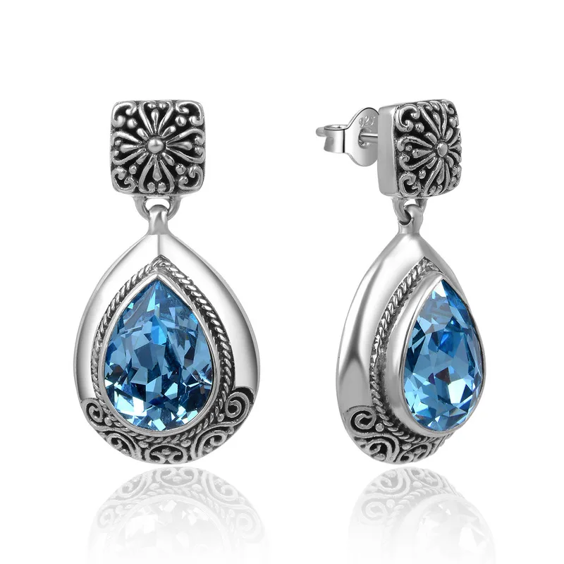 И Резные длинные синие Кристальные серьги женские продвинутые чувство тайские