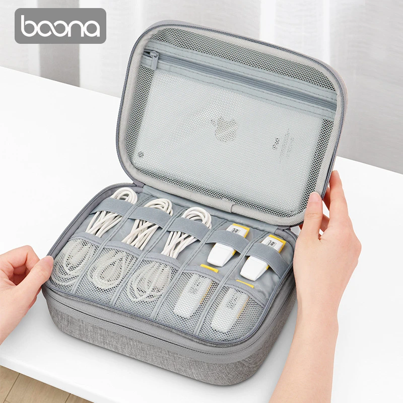 Купить Размер S/L, двухслойный дорожный жесткий чехол Eva для цифрового кабеля, внешний органайзер, сумка для хранения адаптера питания ноутбука