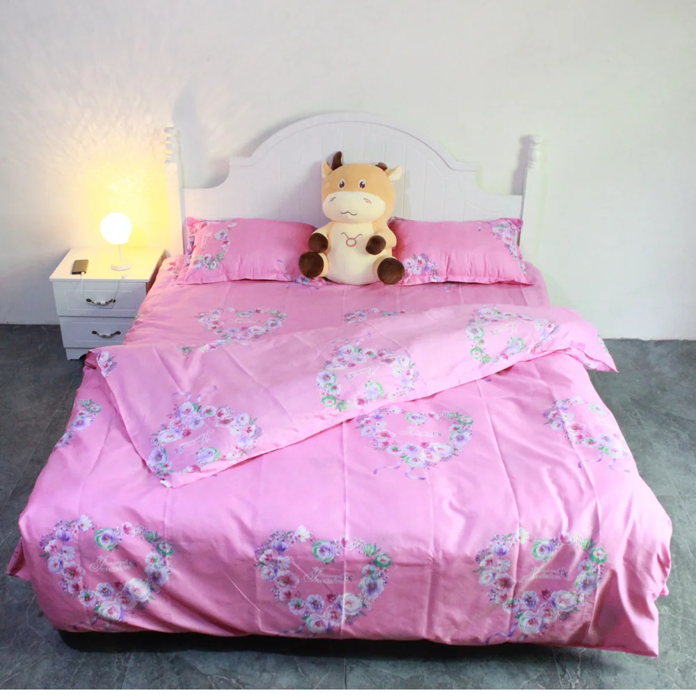 

Home Textile Heart-Shaped Flowers Soft Simple Pink Duvet Cover Pillow Case Bed Sheet King Queen Twin High Quality Bedding Set