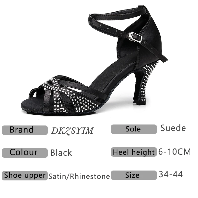 DKZSYIM/женские вечерние туфли для танцев Атласные блестящие стразы Обувь латинских