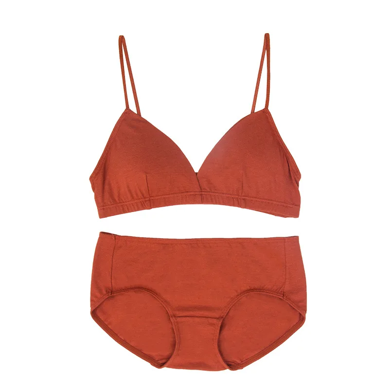 Хлопковый бюстгальтер нижнее белье костюм Осень зима новинка однотонное мягкое