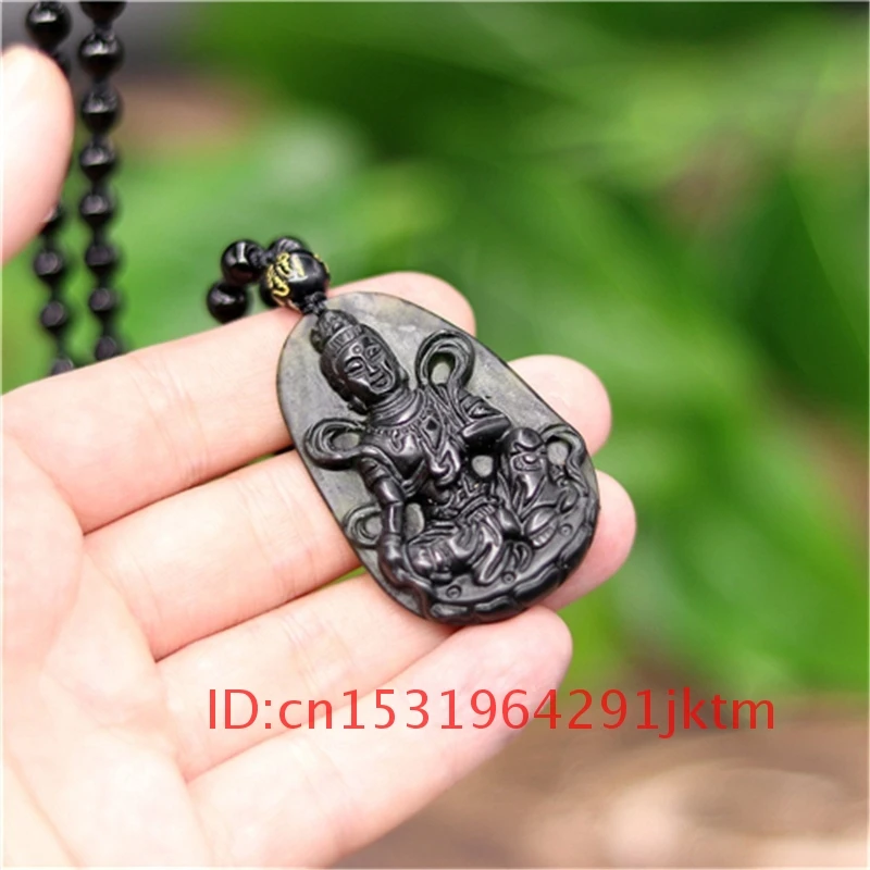 

Gifts Jade Hand-Carved Guanyin Black Chinese Men Necklace Natural Amulet Accessories Pendant Green Charm Obsidian for Jewelry