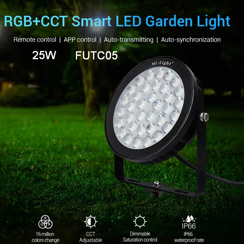 

Новый 25 Вт RGB + CCT светодиодный светильник для газона FUTC05 IP66 водонепроницаемый умный светодиодный светильник для сада с дистанционным управл...