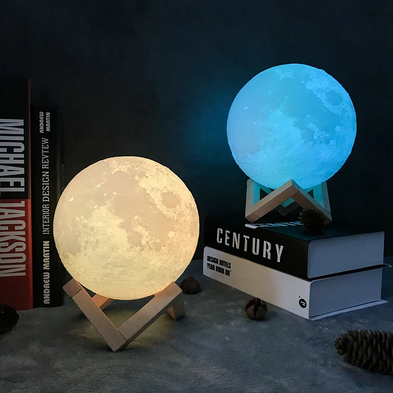 Светодиодная настольная лампа с 3D-принтом Луны перезаряжаемая Настольная USB