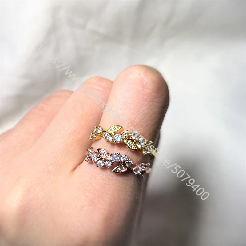 

Delicate Cluster Gold leaf rings Rose Gold color Dainty cubic Zirconia Unique Stackable Ring Gift for her Gift Idea