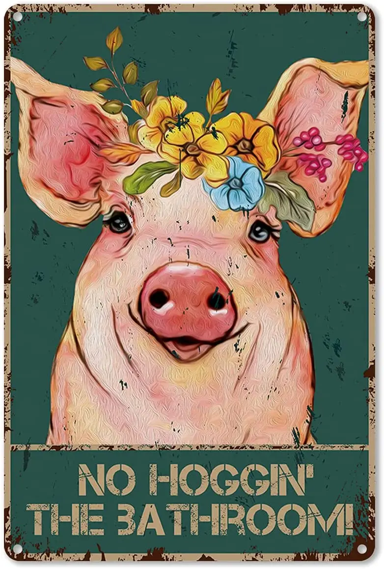 

Metal Tin Sign Wall Decor Vintage Pig With Flowers For Toilet Bathroom Washroom Decor Gifts Best Farmhouse Decor Gift 8x12 Inch