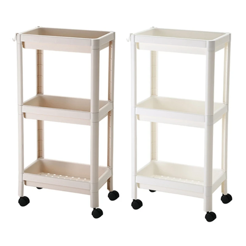 

Multifunction Sliding Storage Cart 3 Layer Slide Out Mobile Shelf with Wheels Kitchen Bathroom Rolling Organizer Tower