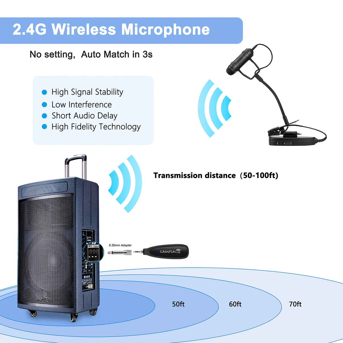KIMAFUN 2 4G Беспроводная саксофоновая микрофонная система с приемником и
