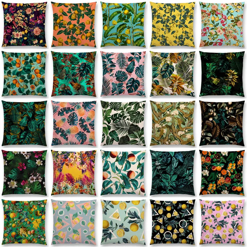 

Двойные фрукты, цветочные листья, принты, лимон, персик, ананас, тропические джунгли, сад, винтажный автомобильный диван, накидка на подушку, ...