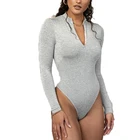 Женские комбинезоны на весну и лето, модные однотонные Комбинезоны на молнии с длинным рукавом, Сексуальные облегающие женские комбинезоны, боди