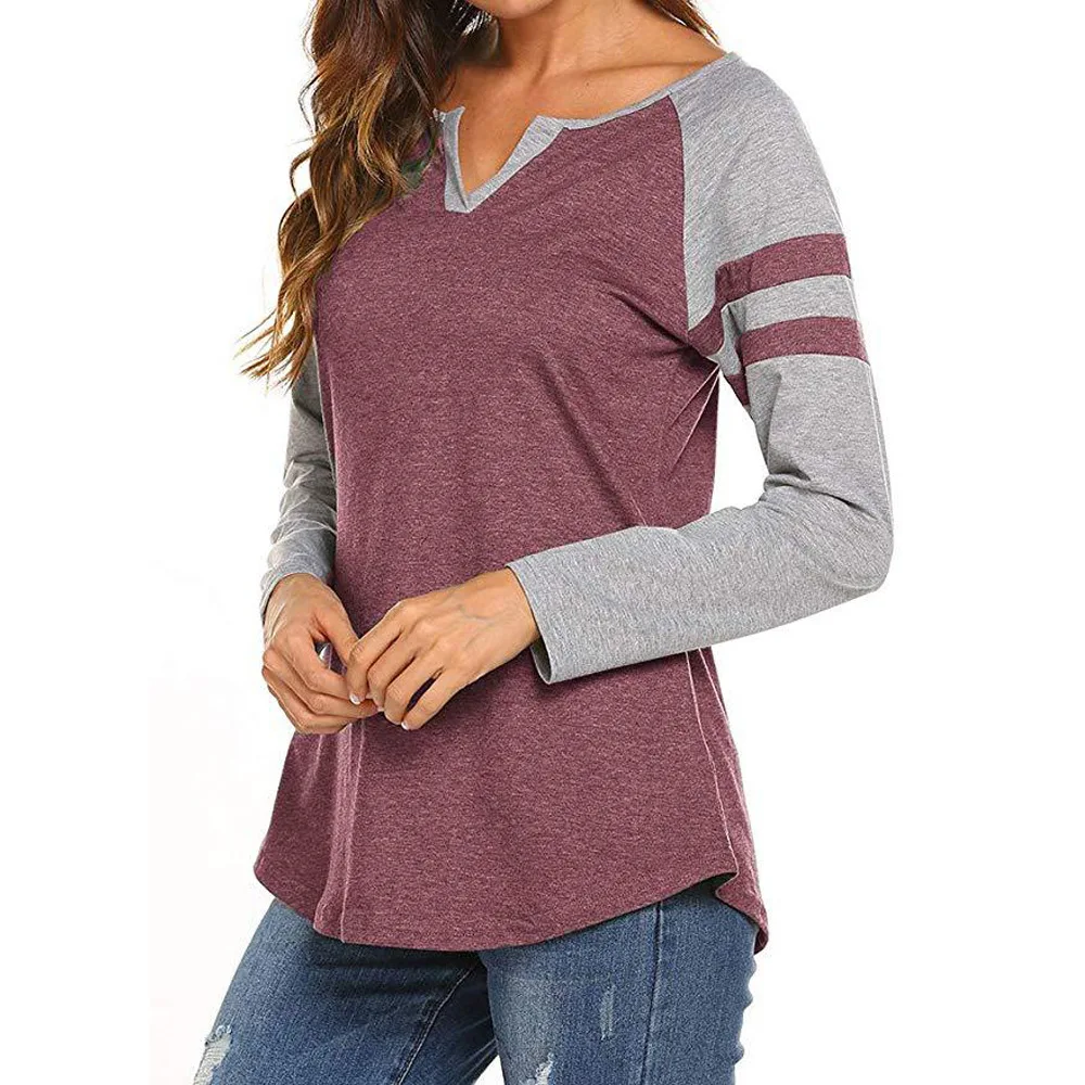 Весенне осенняя Женская разноцветная полосатая Лоскутная футболка с длинным