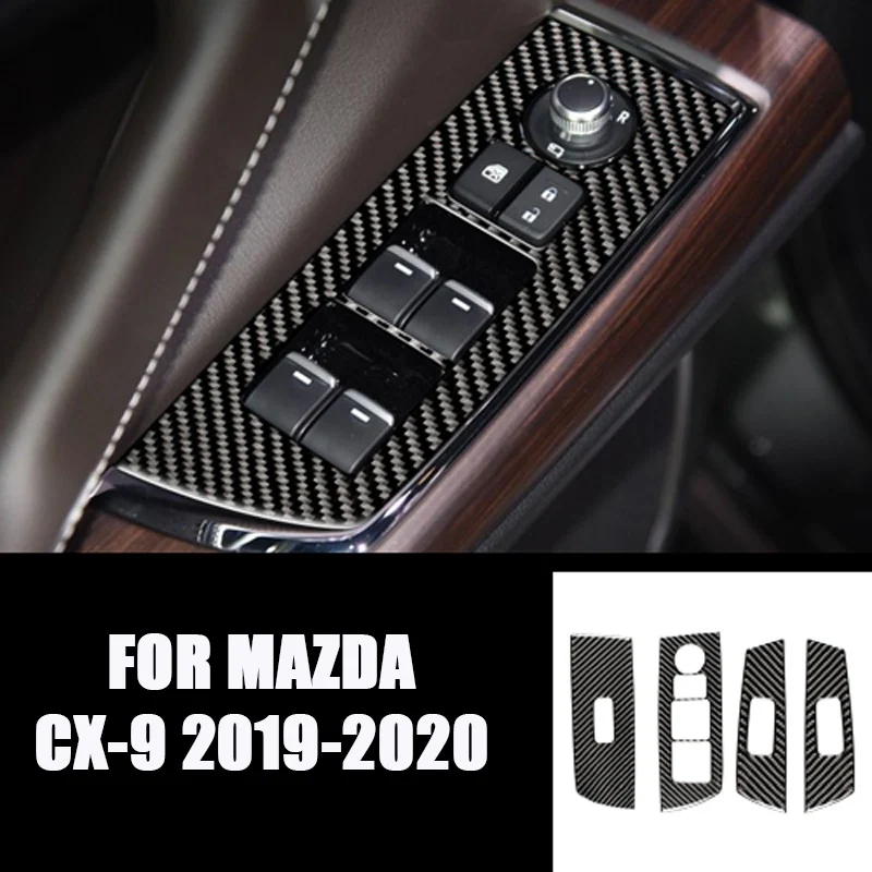 

4 Pcs Real Carbon Fiber Interior Patch Left-hand Drive Window Button Panel Stickers for Mazda CX-9 2019-2020