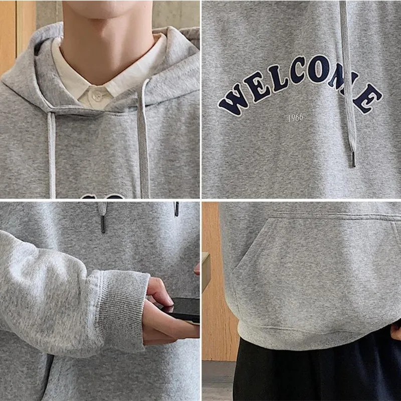 Мужская повседневная толстовка с капюшоном и надписью свободного покроя|Мужские