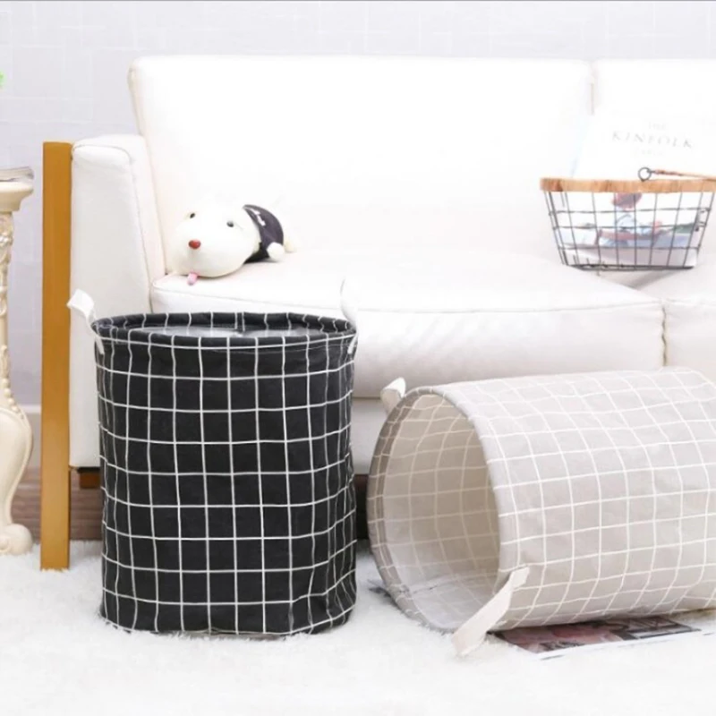 

Foldable Round Cotton Linen Dirty Laundry Basket Organizer Bucket Clothing Kids Toy Large Capacity Storage Home Sundries Sorting