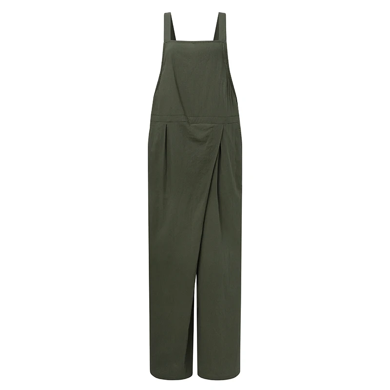 

VONDA Casual Solid Jumpsuit Rompers 2021 VONDA Cotton Bib Pants Suspenders Women'Overalls Dungarees Pantalon Femme 5XL