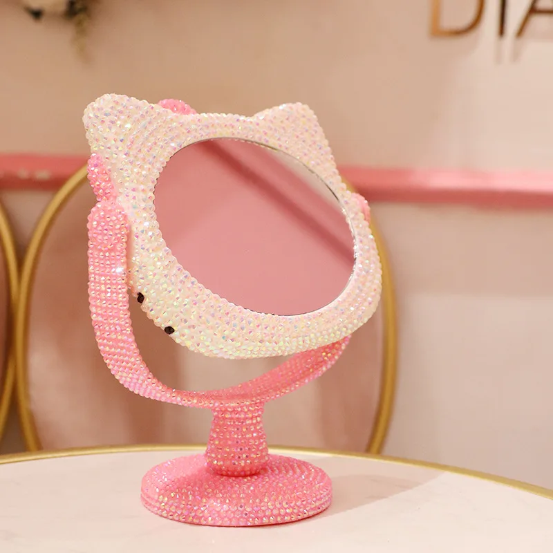 Зеркало для макияжа Hello Kitty Ручной Работы Стразы блестящее туалетное зеркало