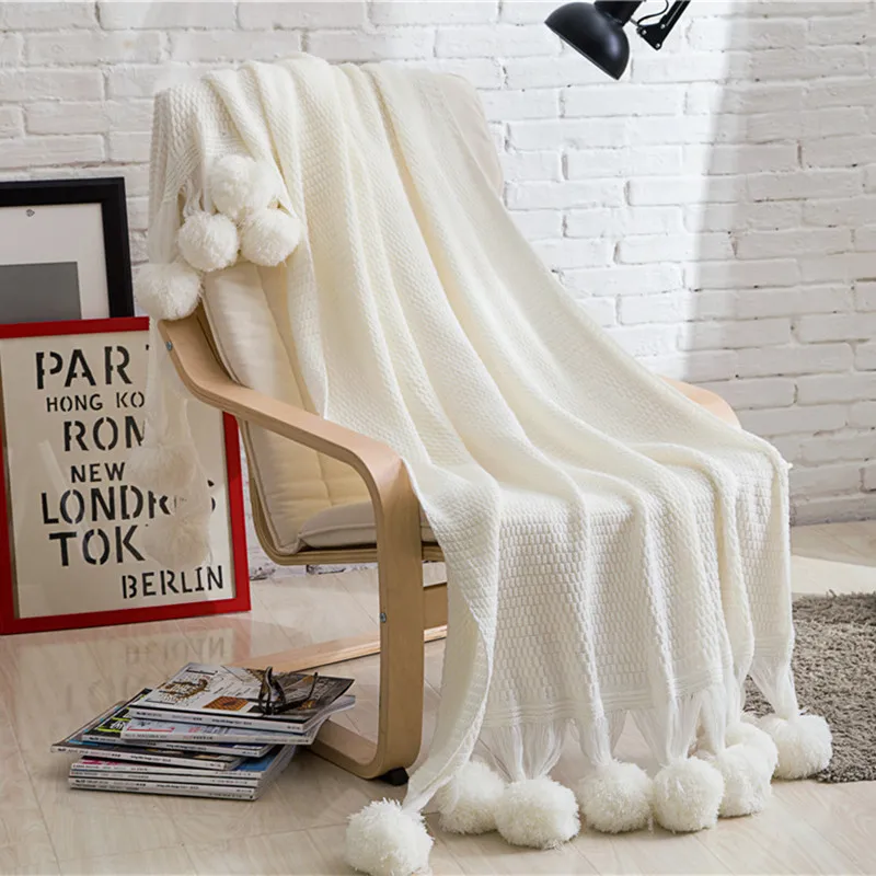 

GY7530 Gyrohome Multi-purpose Knitted White HandWork BallSoft Blanket Sofa Decorative Slipcover Stitching Rug Carpet Home&Living