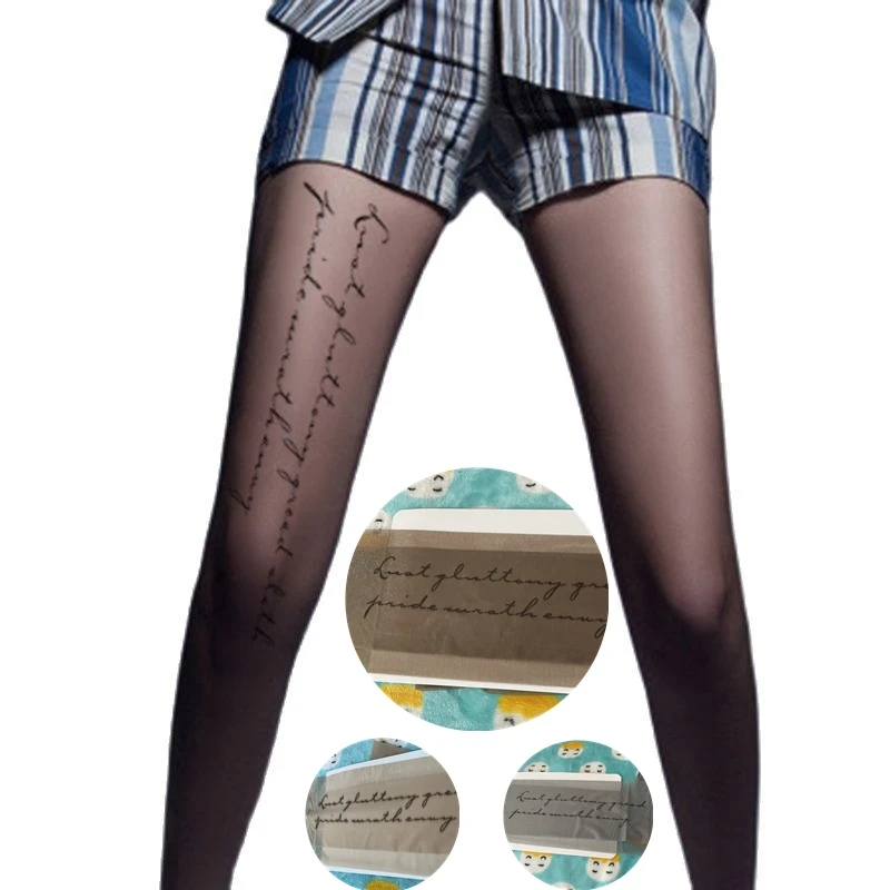 

Women Fashion Tights With Inscriptions Skin Transparent Printed Letter Pattern Tattoos Pantyhose Girl Stockings Tattoo Customize