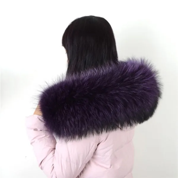 Dark purple Натуральный меховой воротник зимняя новая модная теплая шаль настоящий Енот роскошный бренд шарфы Пальто женские меховые шали размера плюс шарфы - Цвет: Dark purple