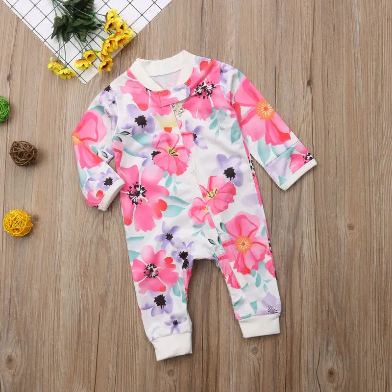 

Pudcoco Girl Jumpsuits 0-24M US Flower Newborn Baby Girl Zipper Cotton Romper Jumpsuit Autumn Outfits Clothes