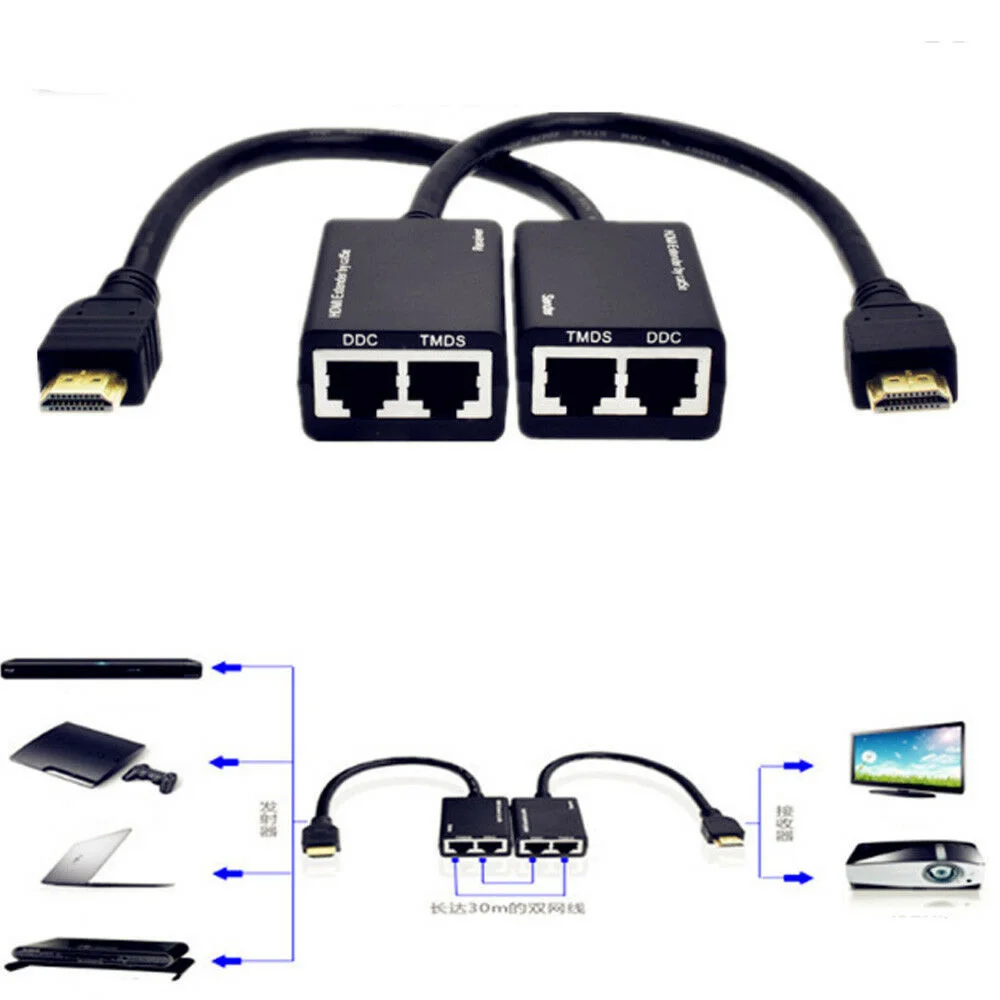 

HDMI Cat5-e/6 HDMI Extender Repeater Up to 100ft 1080P Black Interconnects