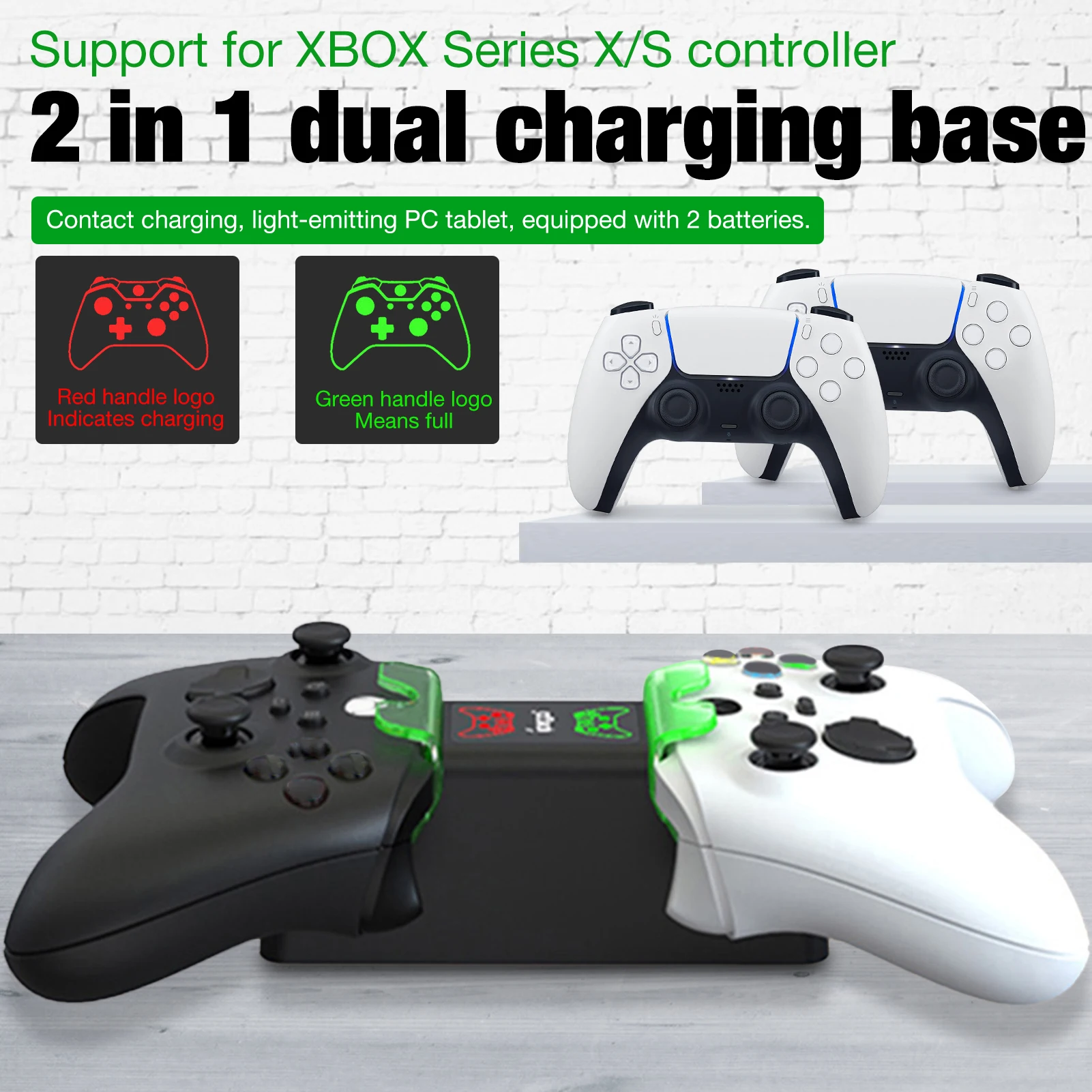 

Подставка для двух контроллеров для Зарядное устройство адаптер со светодиодным индикатором зарядная станция для Xbox серии X S с 2 Перезаряжа...