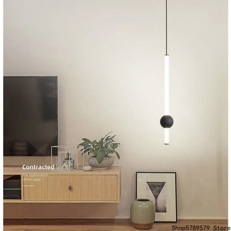

Minimalist Bedroom Bedside Chandelier Nordic Modern Iron Hanging Light Creative Design Black White Atmosphere LED Lamp Fixtures
