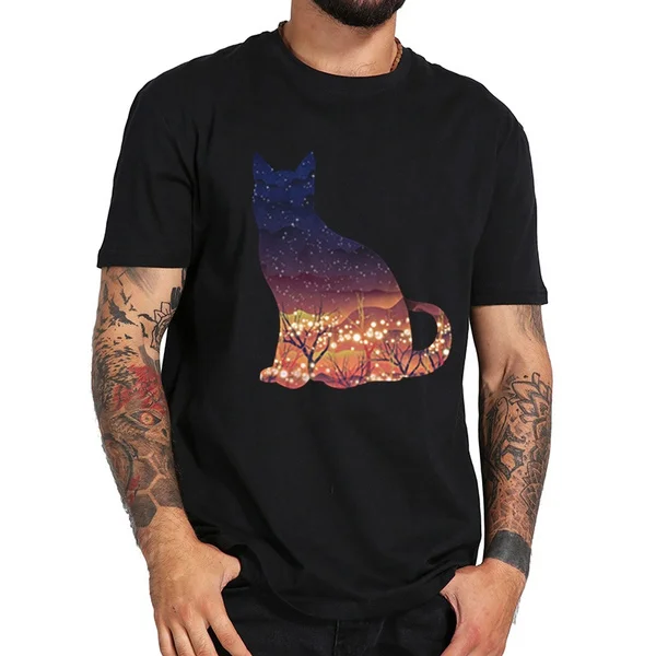 

cosmic cat Men's T-Shirt Men Tee Shirt Tops Short Sleeve Fitness T Shirts Pure Round Collar Men Top Tee