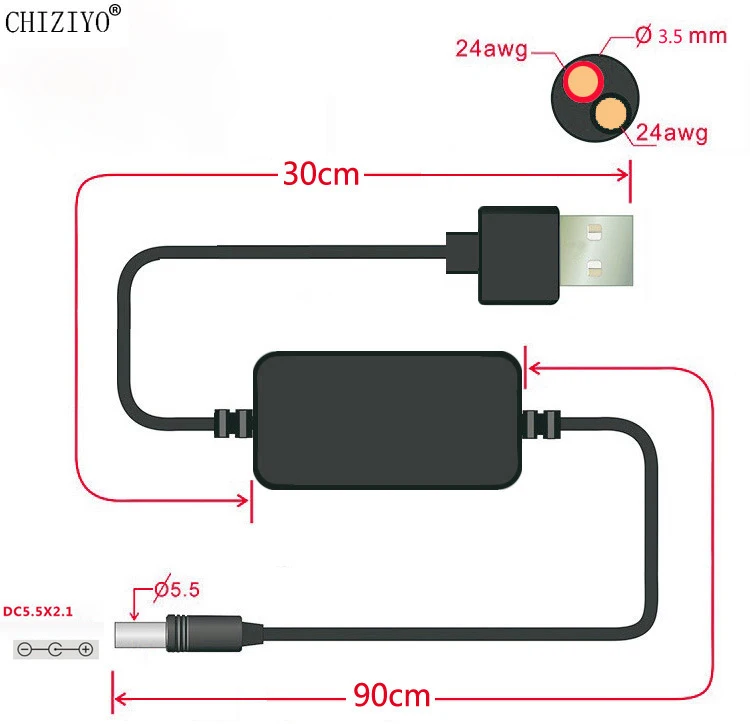 Мощность Boost линия Длина 1 3 м USB DC 5 в к 12 В 9 шаг вверх кабель модуль конвертер 2 1x5 мм