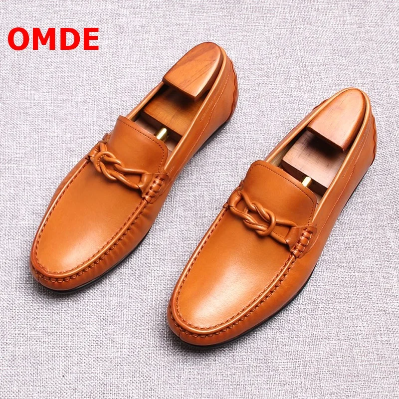 

OMDE Loafers Leather Casual Shoes Men Luxury Round Toe Driving Shoes Genuine Leather mocasines hombre Men's Boat Shoes Slippers