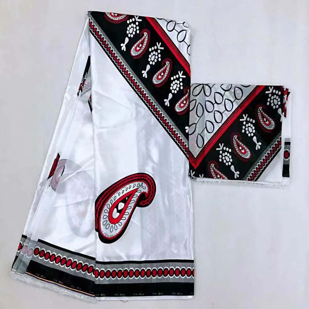 

african wax pattern print satin silk stretch fabric for dress creative Digital print wax satin silk fabric 4 yards +2yard m0025