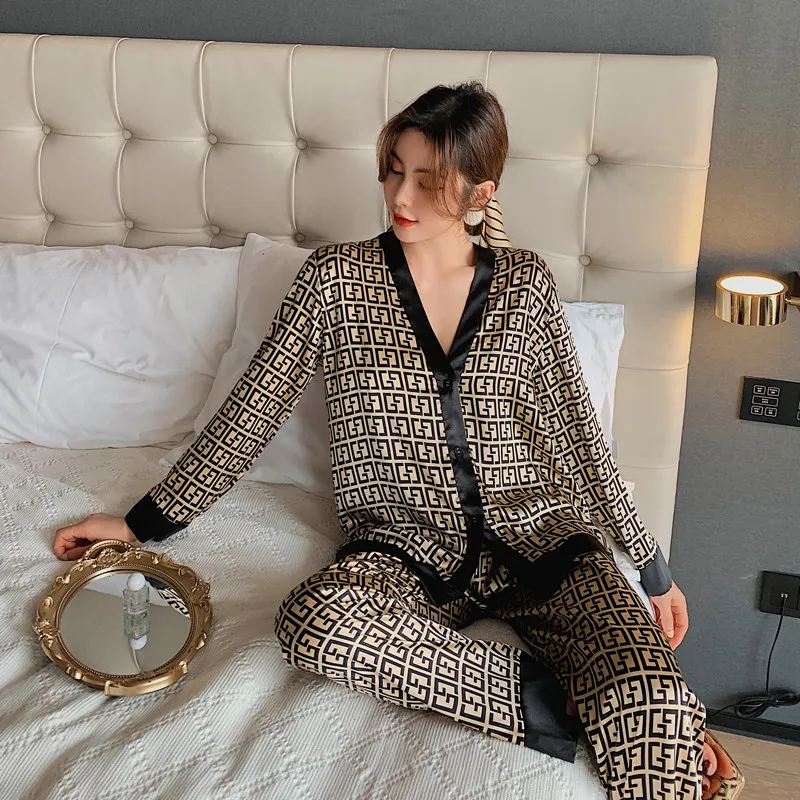 

Пижамный комплект HOUZHOU Женский, стильная модная одежда для сна с надписью крест, шелковая одежда для отдыха, домашняя одежда, ночное белье