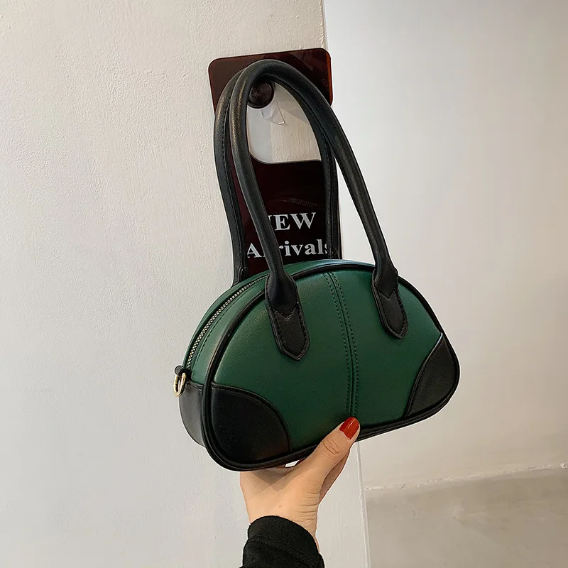 

Summer Two-tone Handbags For Women Bowling Baguette Bags Leisure Armpit Purse Shoulder Bags Female Hit Color Shell Shaped Hobos