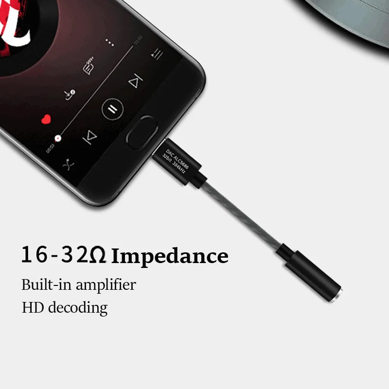 HIFI DAC наушник усилитель USB Type C к разъему наушников 3.5 мм 32 бита 384 кГц Адаптер Поддержка 16-32 Ом Декодер включен.