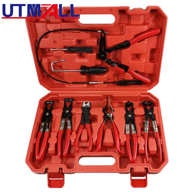 High Quality 9Pcs Auto Hose Clamp Ring Plier Set Flexible Wire Cable Bend Type Remover Oil Seal Screwdriver Car Repairing Tools