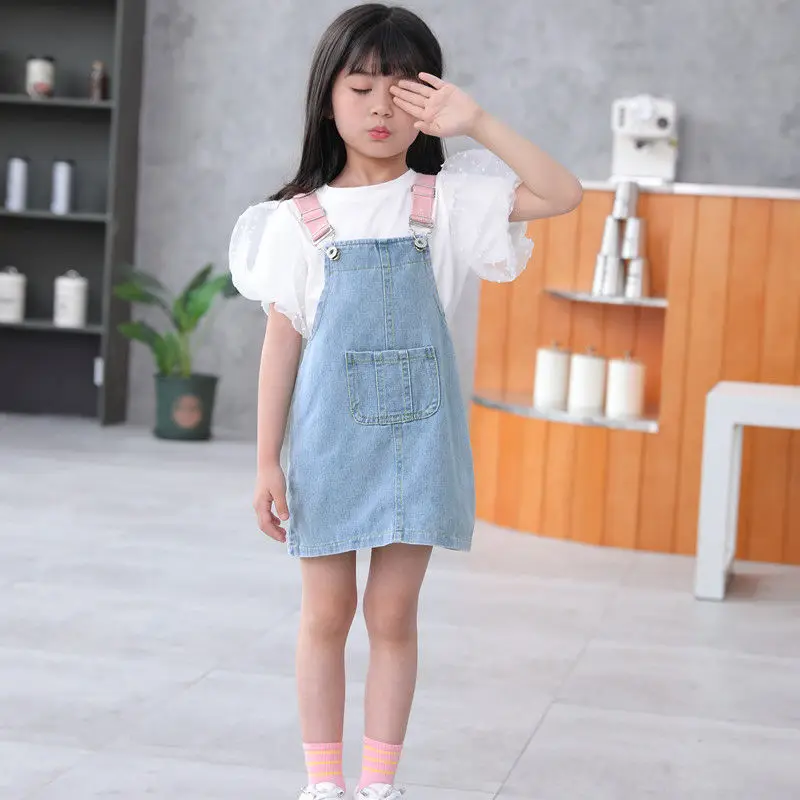 Kids Girls Summer Denim Dress Korean Style Little Girl Baby Sling Skirt Children Princess Strap Dress