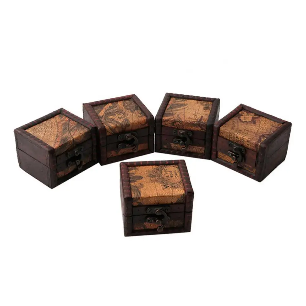

50% Hot Sales Vintage Wood Map Pattern Jewelry Storage Box Cufflink Case Holder Container