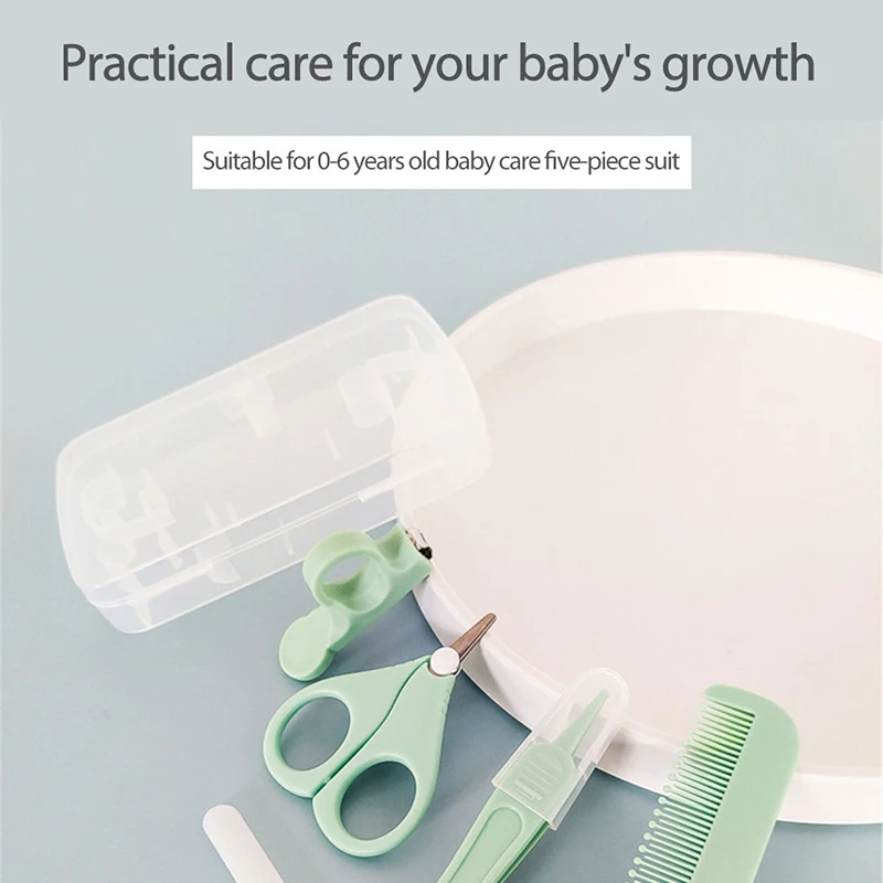 

5PCS/Set Baby Nail Trimmer Care Kit Short Beak Nail Clippers Nail Plastic File Nose Clip Hair Care Comb Half-Round Nail Clippers