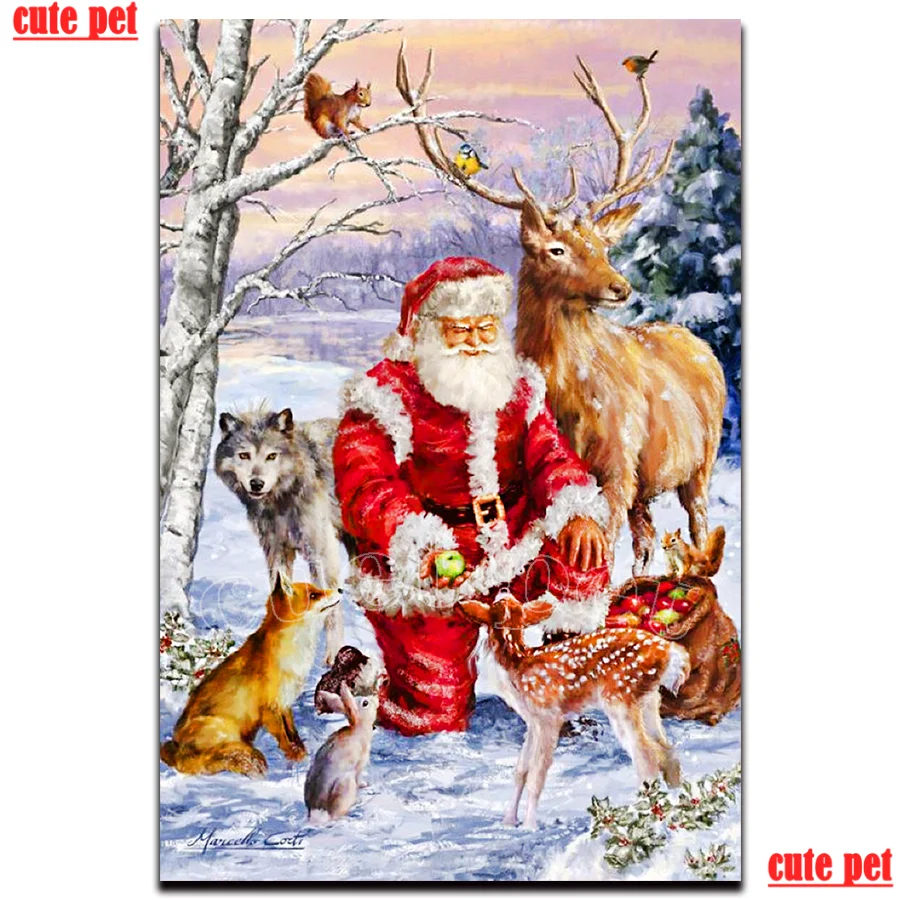 

Набор для алмазной вышивки «Санта-Клаус», белка, волк, олень