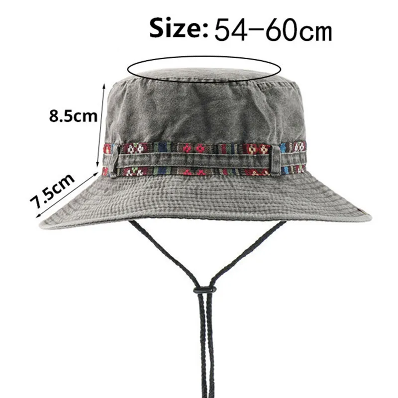 

SILOQIN Foldable Washed Cotton Flat Cap New Summer Men's Panama Bucket Hat Fishing Cap Climbing Hats Wind Rope Fixed Beach Hat