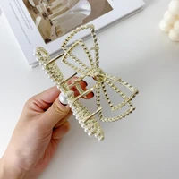 new gold color alloy metal hollow out glass stone pearl bowknot hair clip claws for women grils headdress accessories gift