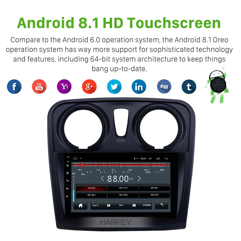 Harfey 9 &quotAndroid 8 1 Автомобильный gps навигатор мультимедийный плеер радио для Renault Dacia