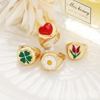 2021 cute retro love tulip flower open ring woman rings korean fashion gothic accessories gold jewelry wedding engagement ring