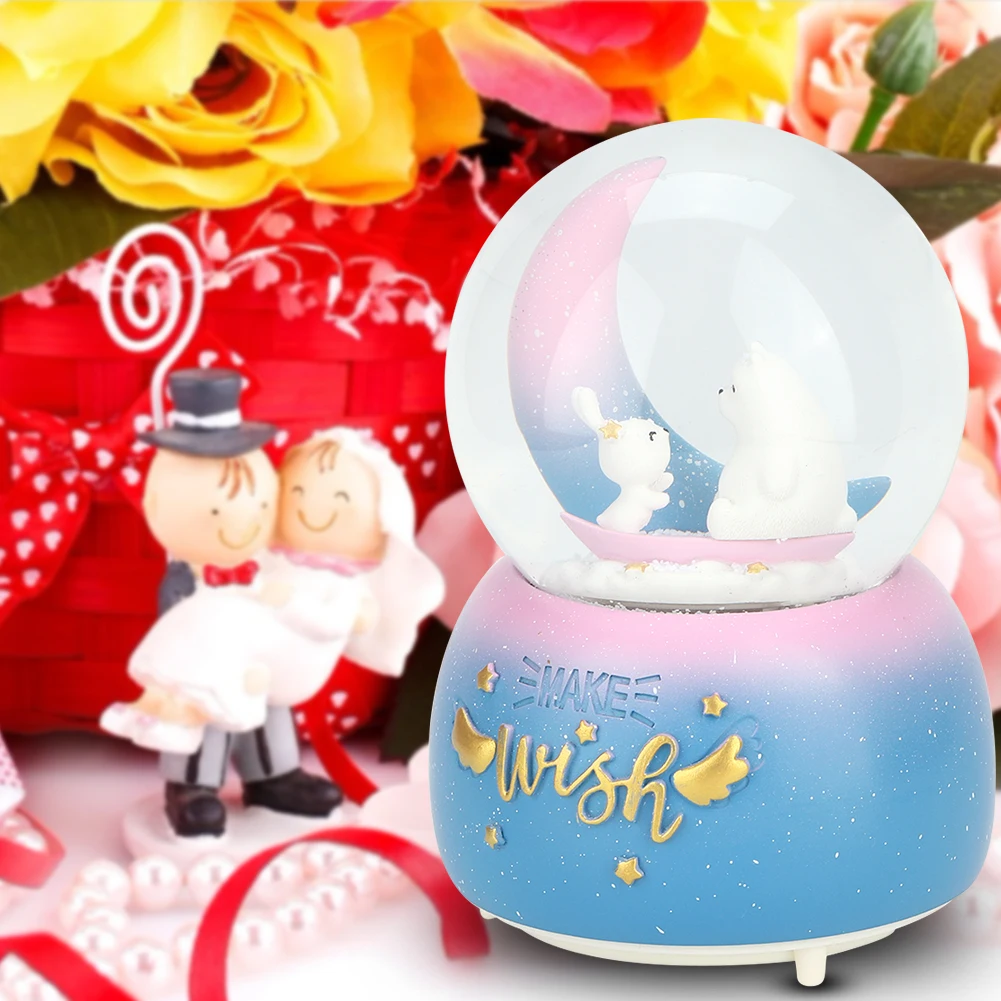 

Cartoon Animal Moon Star Decor Music Crystal Ball With Light Snowflake Home Decoration Gift Suitable For Christmas Birthday