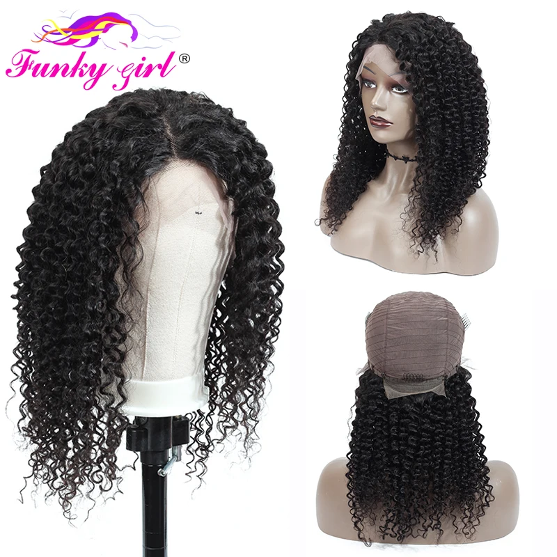 Funky Girl 13*4 парик с кружевным фронтом бразильские кудрявые парики из человеческих